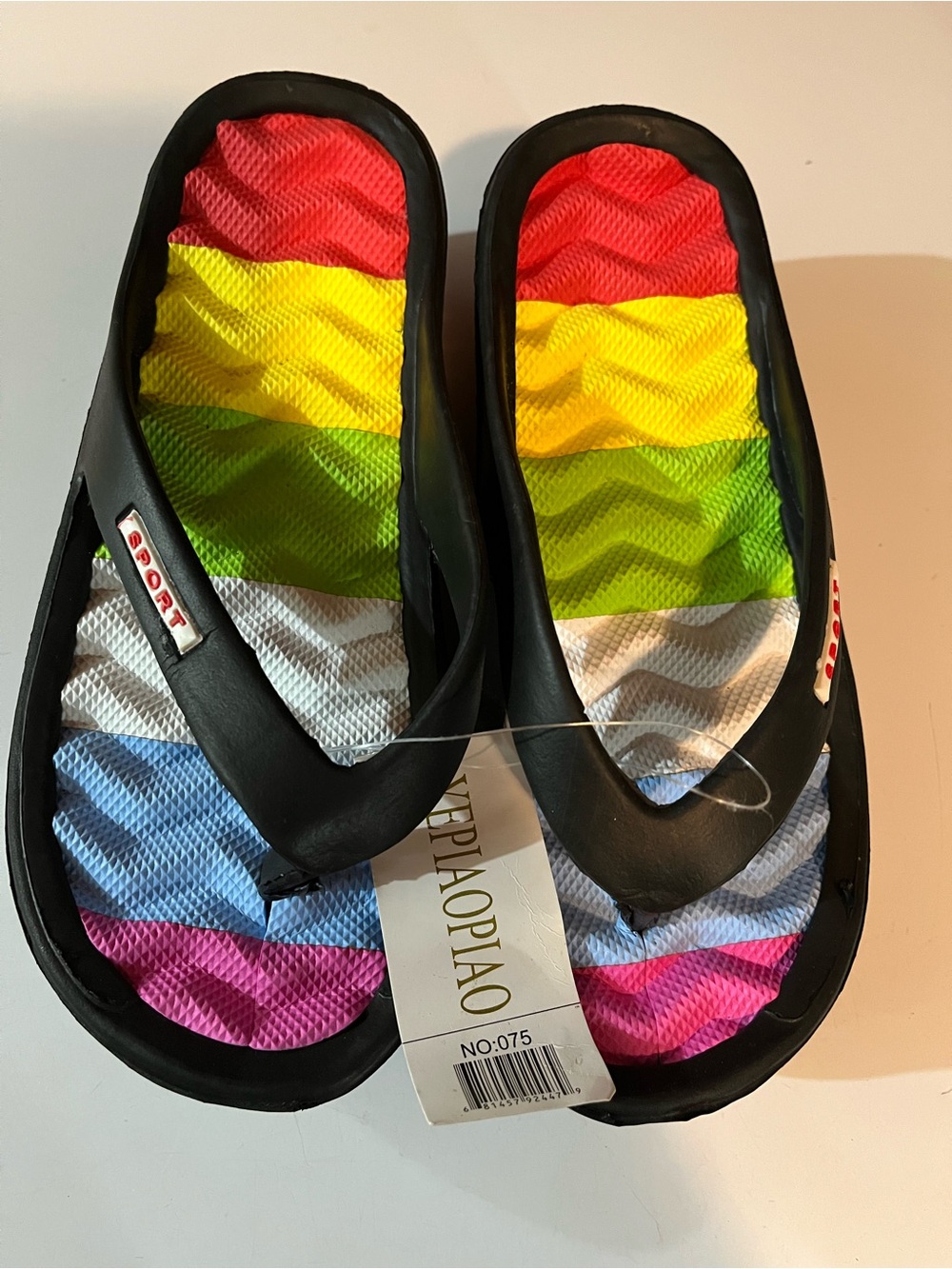 New YepiaopiaoRainbow Stripe Platform Flip Flops -Size 5
